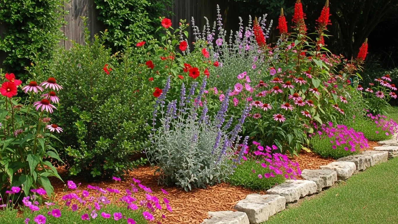 A mixed border of Texas native shrubs and perennials.