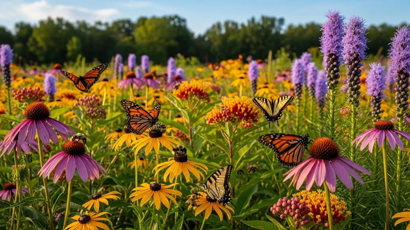 Native perennials attracting butterflies and bees.