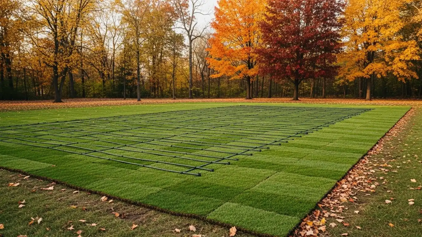 New sod and drip irrigation lines laid in autumn.