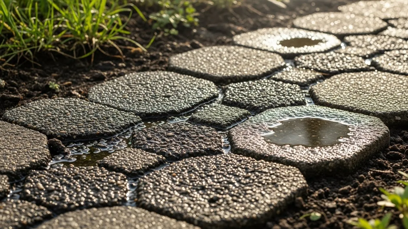 Permeable pavers allowing water to soak into soil