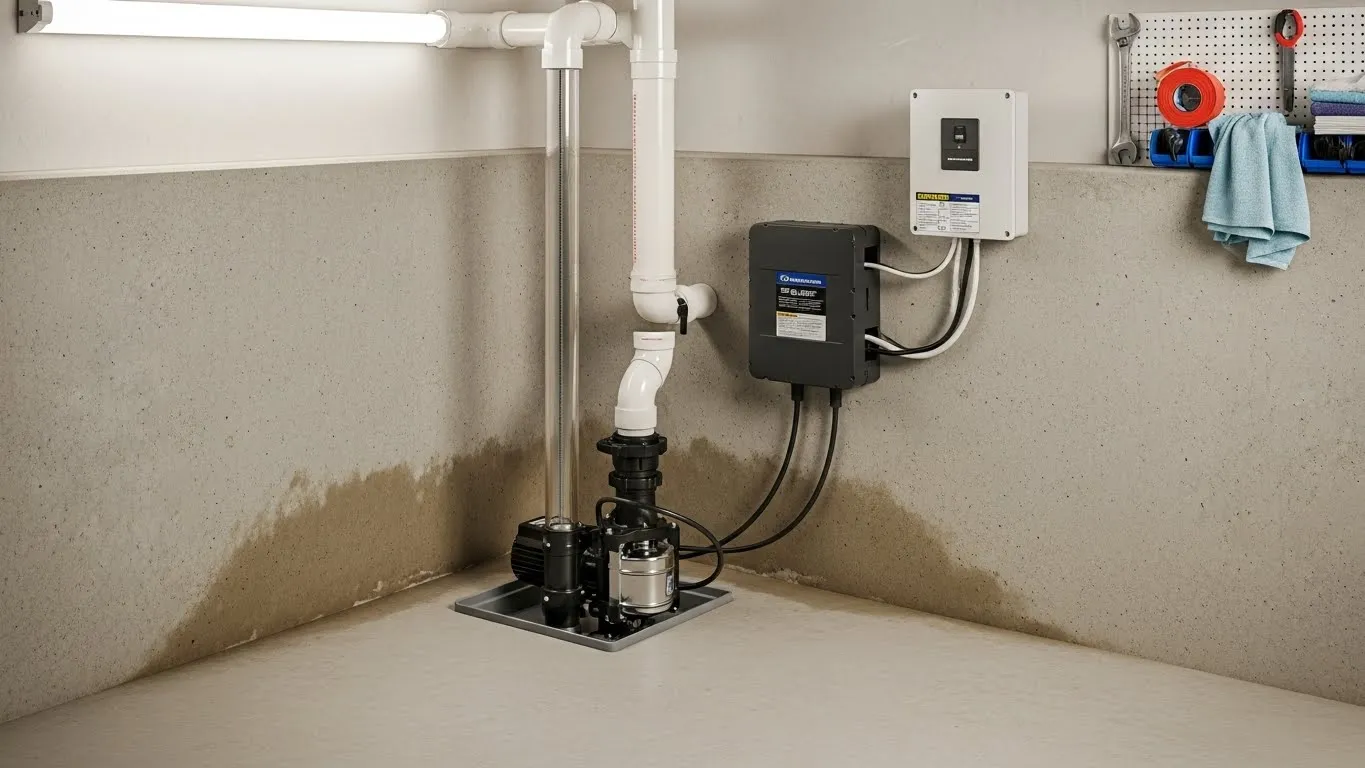 Sump pump setup protecting a home from basement flooding