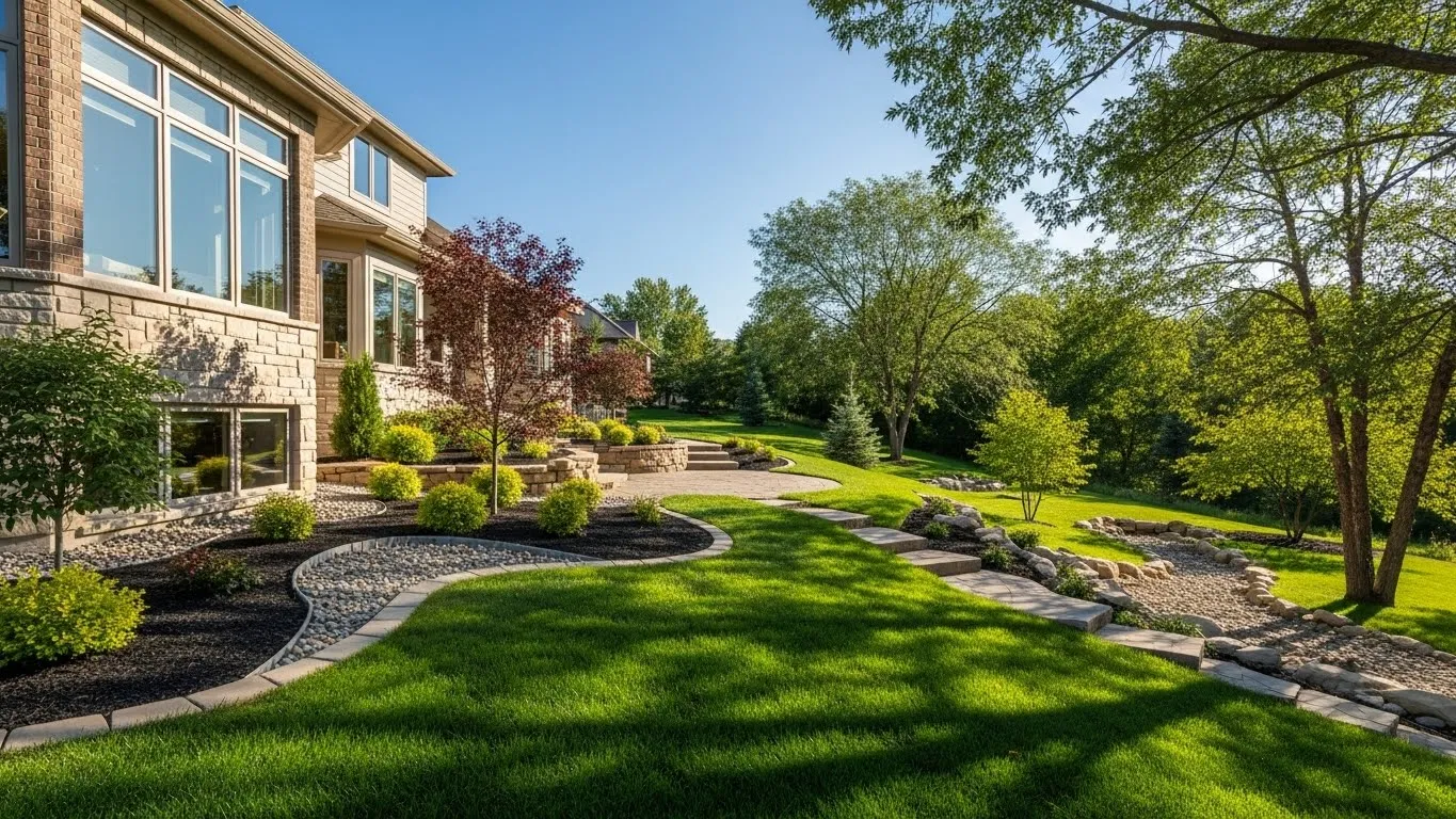 Yard sloped away from house to improve drainage