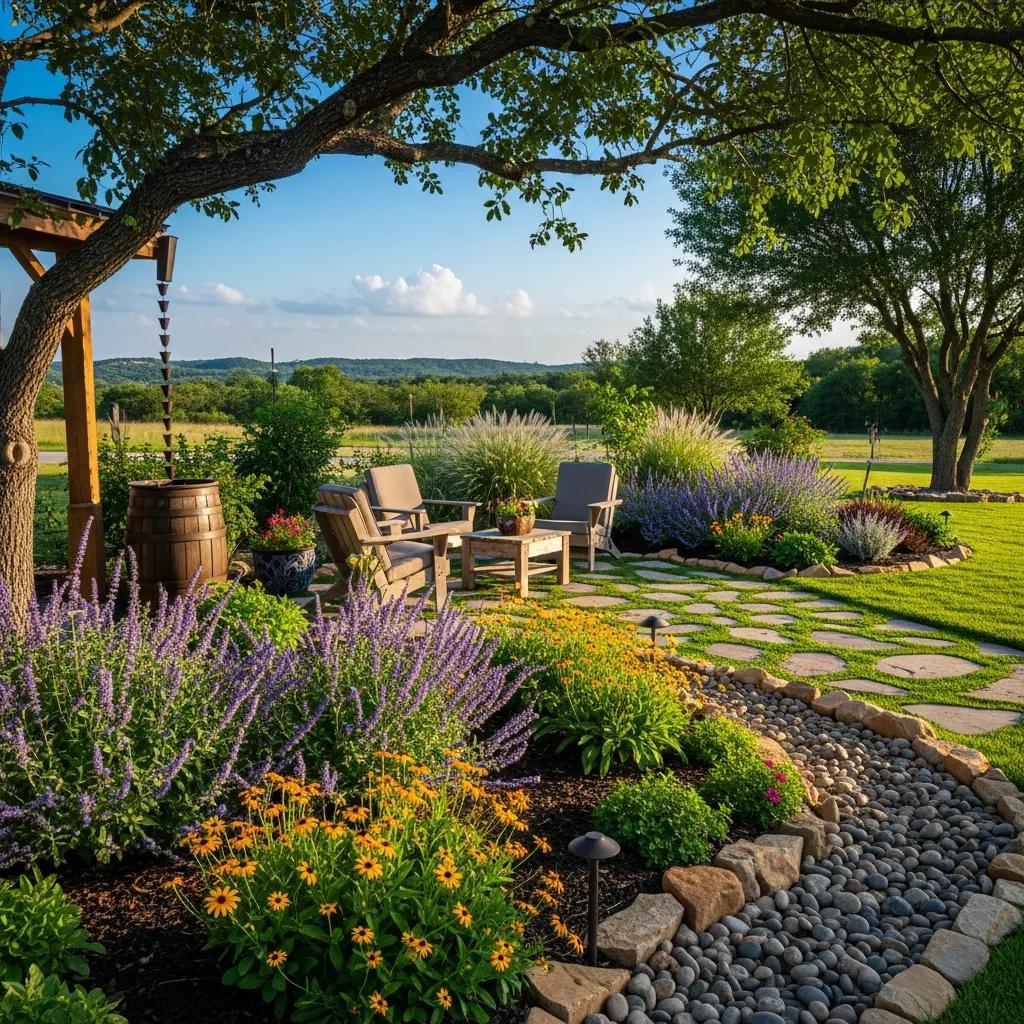 Beautifully landscaped outdoor space in North Texas with native plants and sustainable design elements