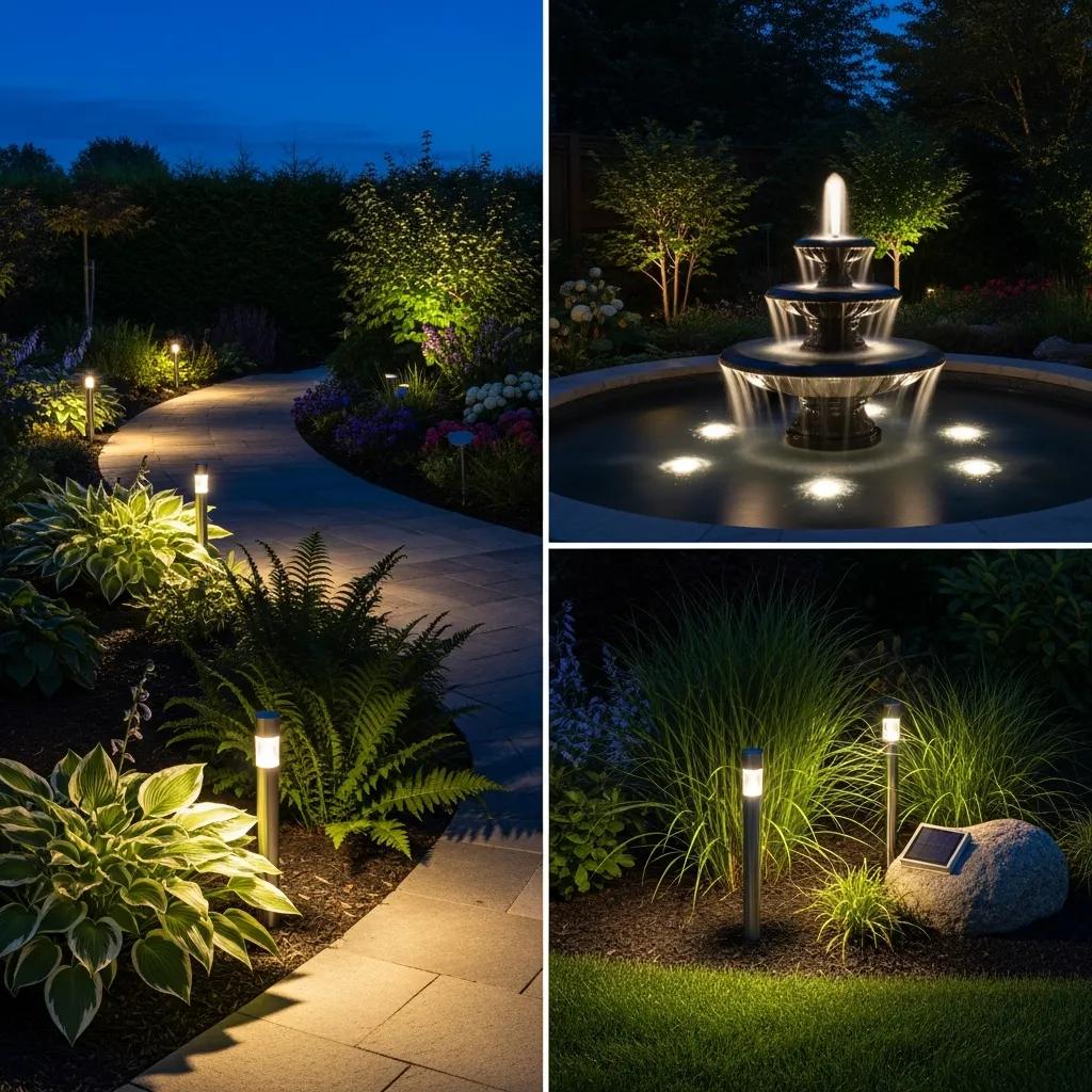 Various landscape lighting technologies showcasing energy efficiency and performance